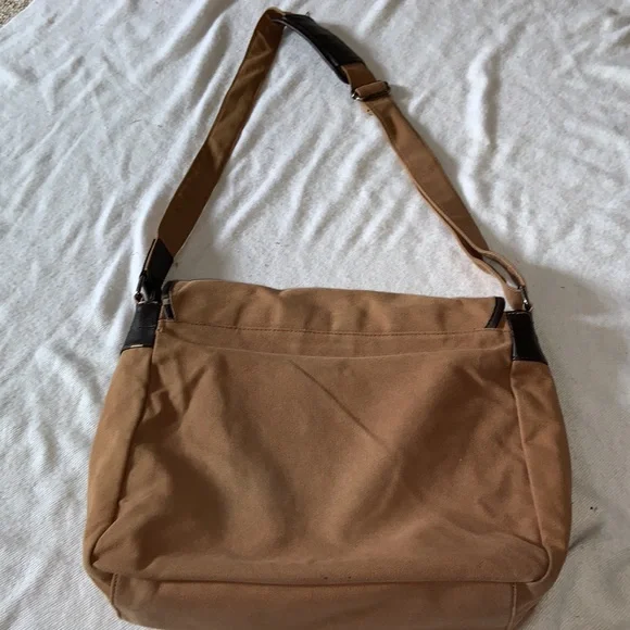 David Bitton BUFFALO laptop messenger bag tan canvas brown trim - Picture 10 of 10